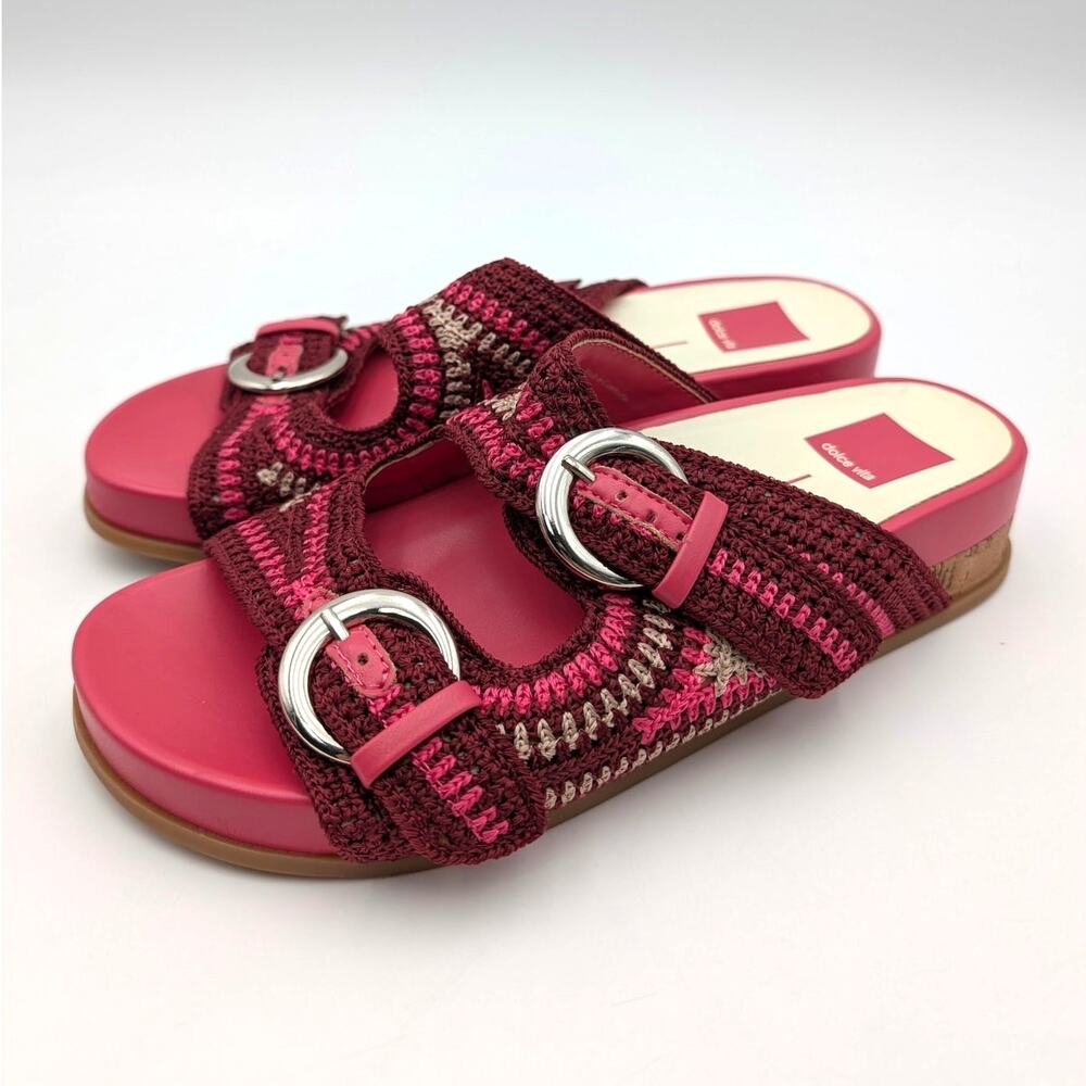Dolce Vita Ralli Wedge Knit Sandals Double Strap Women's Pink Size US7.5 EU38